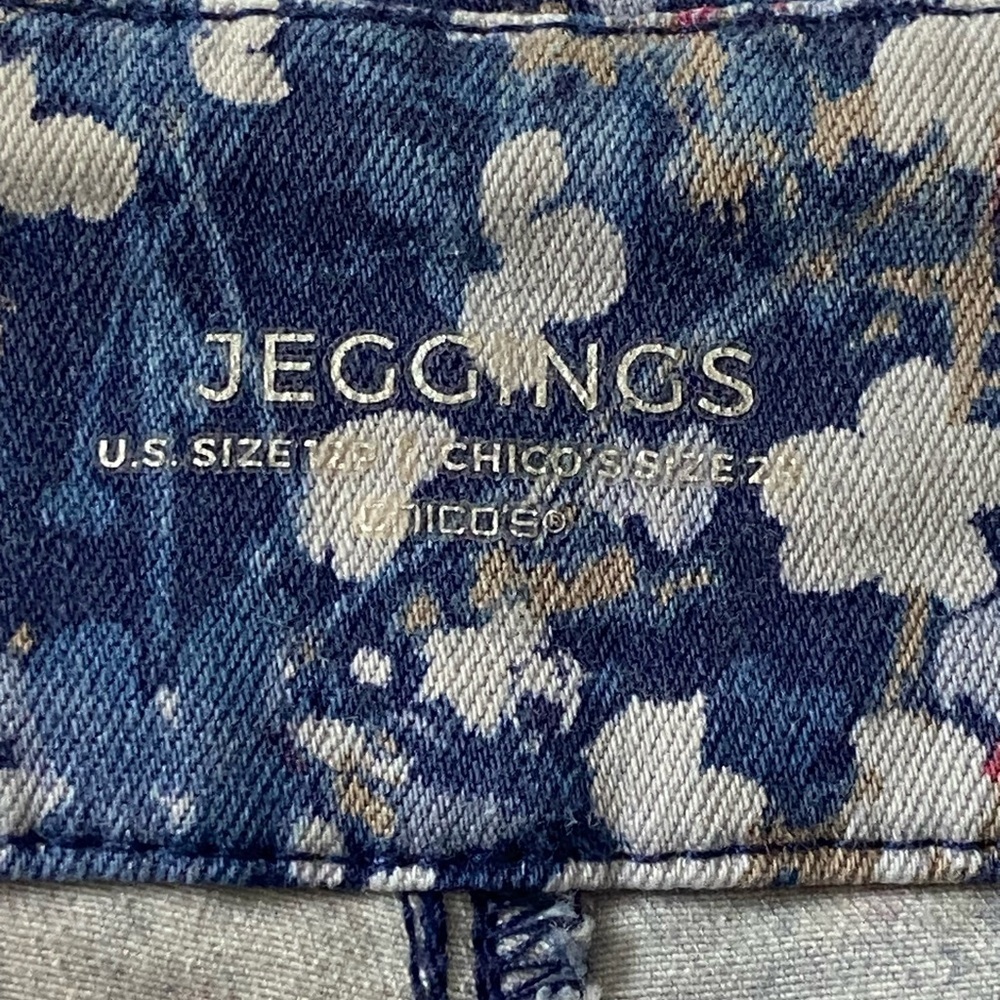 Chico's Navy Blue Floral Print Jeggings Stretch Pull On Pants 12P - Picture 6 of 11